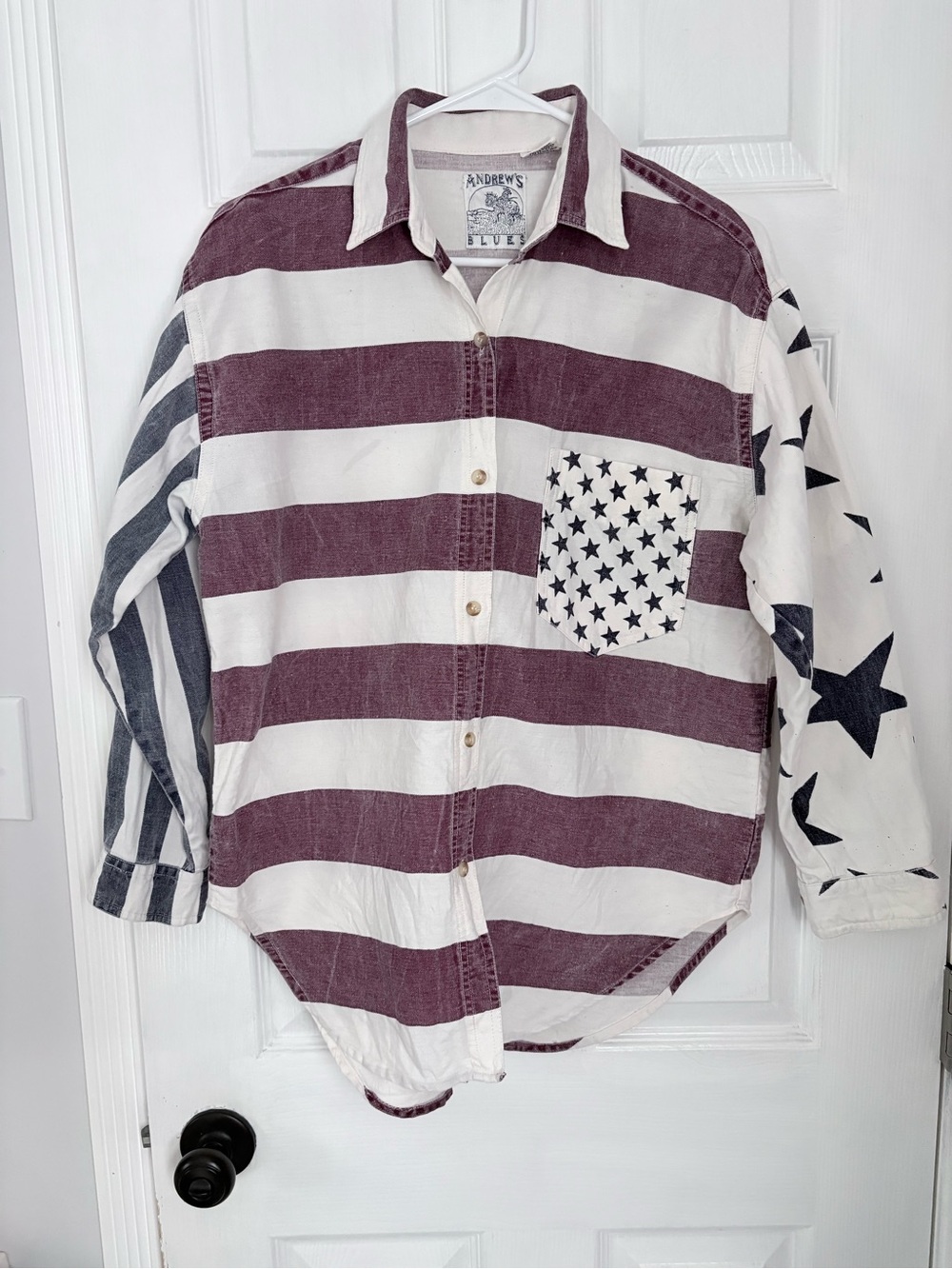 Vintage Andrew's Blues Star & Stripe Button-Up Shirt - Burgundy & White